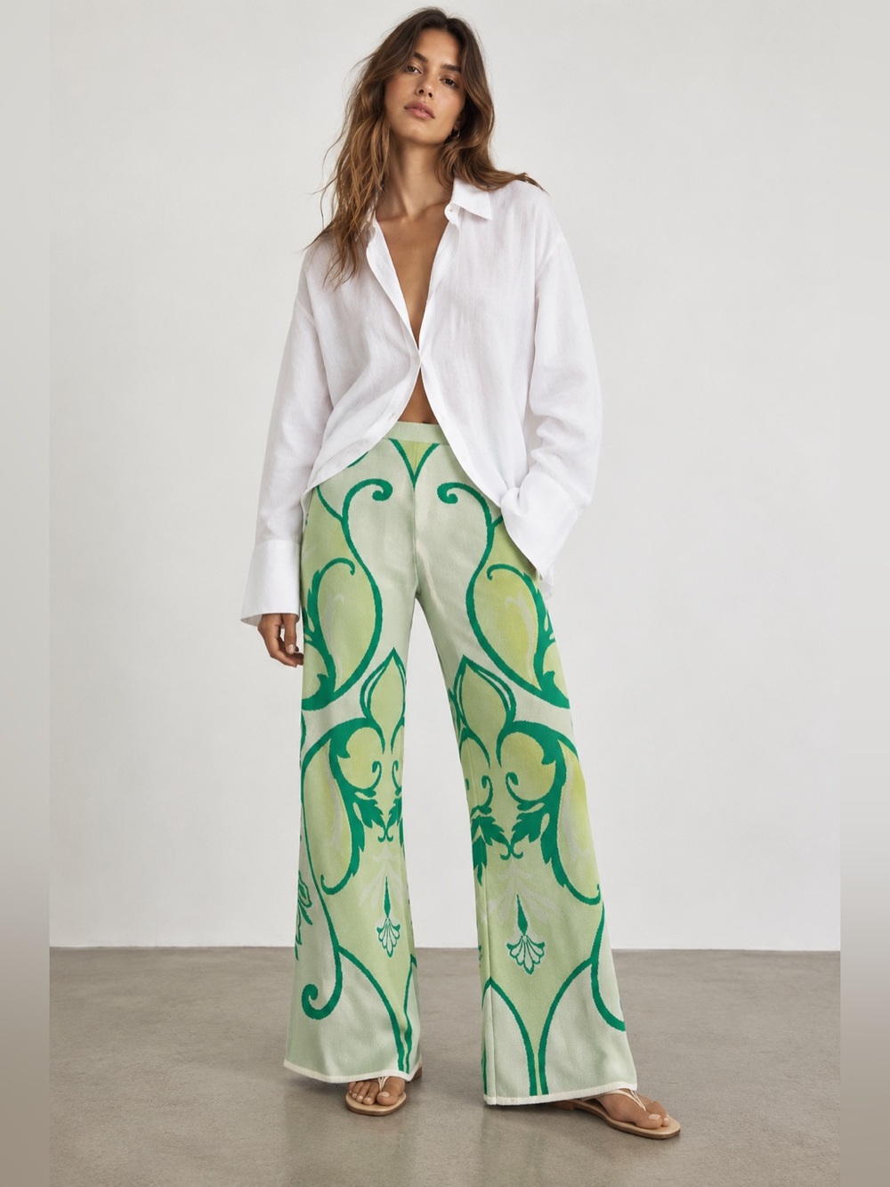 ZARA Green Abstract Floral Print Knit Pants Size M NWT